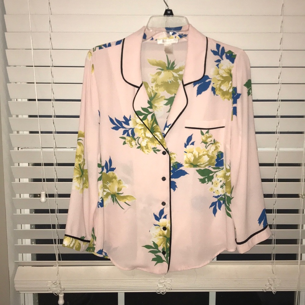 Pink, Pajama Style Floral Top